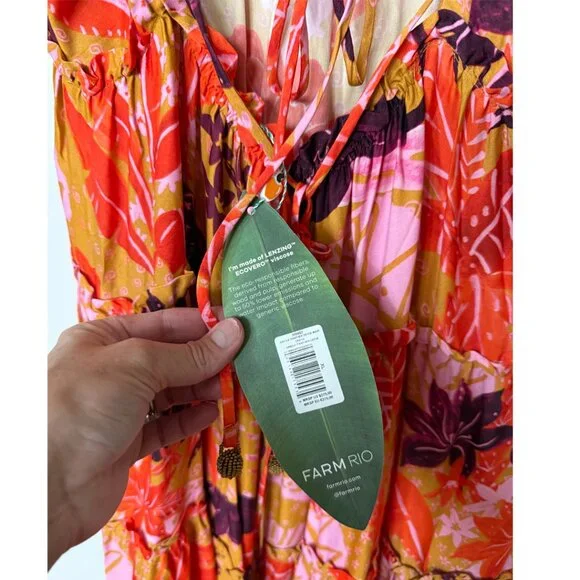 NWT Farm Rio Beige Jungle Panther Lenzing™ Ecovero™ Viscose Maxi Dress, Size XL - Picture 10 of 12